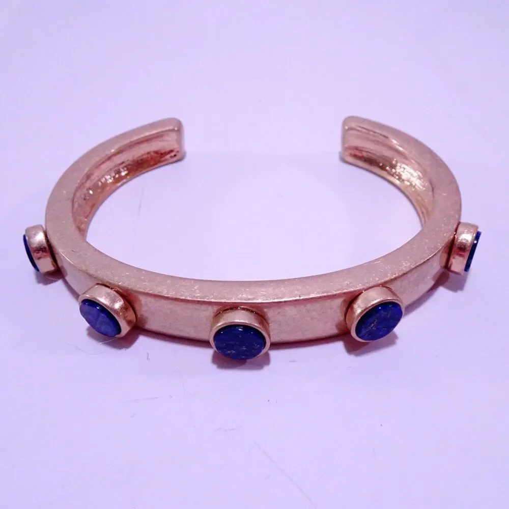 J.Crew Women's Matte Gold Blue Lapis Stone Cuff Bracelet NWOT 68